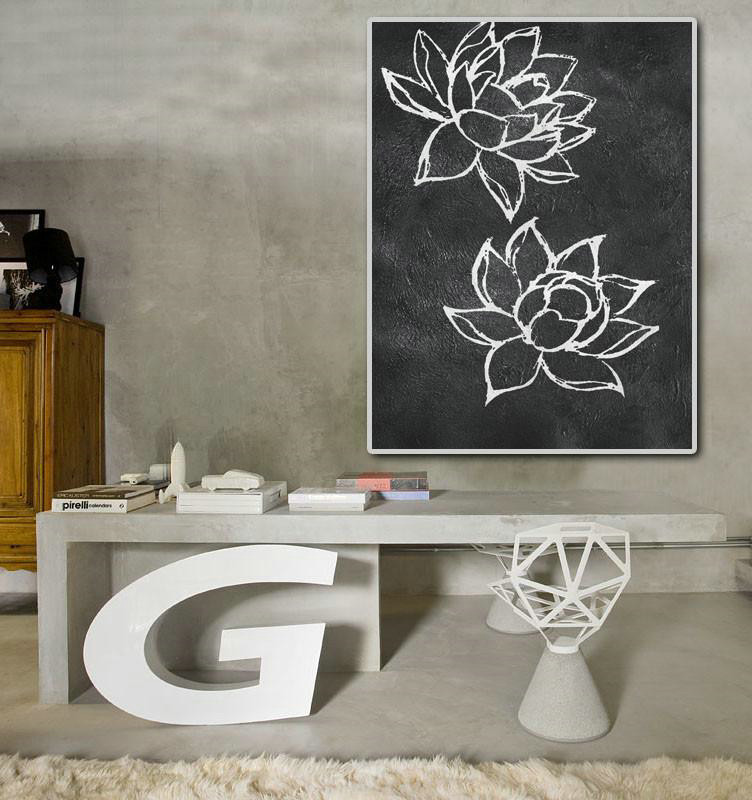 Contemporary Art Wall Decor,Black And White Minimal Painting On Canvas - Big Painting